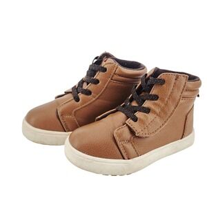 Wonder Nation Toddler Boys Brown Faux Leather High Top Sneakers Size 8 Hook Loop